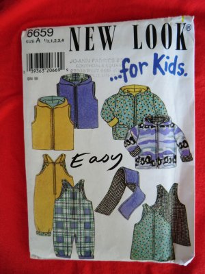 New Look Pattern # 6659 UNCUT Kids Jacket Vest Romper Scarf Size 1/2 , 1, 2, 3 and 4