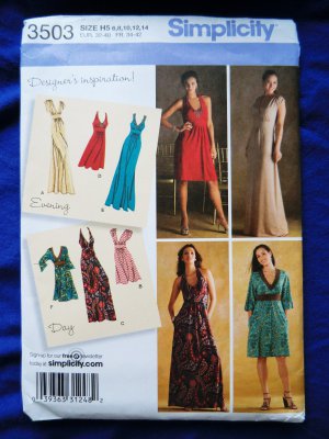 Simplicity Pattern # 3503 UNCUT Misses Knit Gown Dress Size 6 8 10 12 14