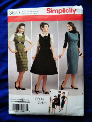 Simplicity Pattern # 3673 UNCUT Misses Retro 1950â��s Dress Jumper Size 6 8 10 12 14