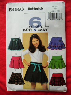 Butterick Pattern # 4593 UNCUT  Girls Pleated Layered Tiered Yoke Skirt Size 12 14 16