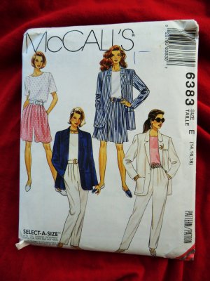 McCalls Pattern # 6383 UNCUT Misses Jacket Top Pants Shorts Size 14 16 18