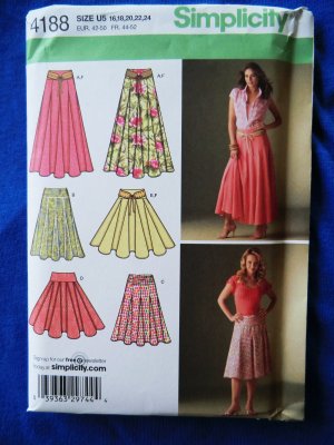 Simplicity Pattern # 4188 UNCUT Misses Flared Full Skirt Size 16 18 20 22 24