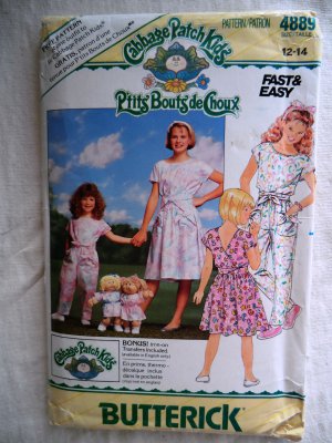 Butterick Pattern # 4889 UNCUT Girls Dress Jumpsuit Size 12 14 Cabbage Patch