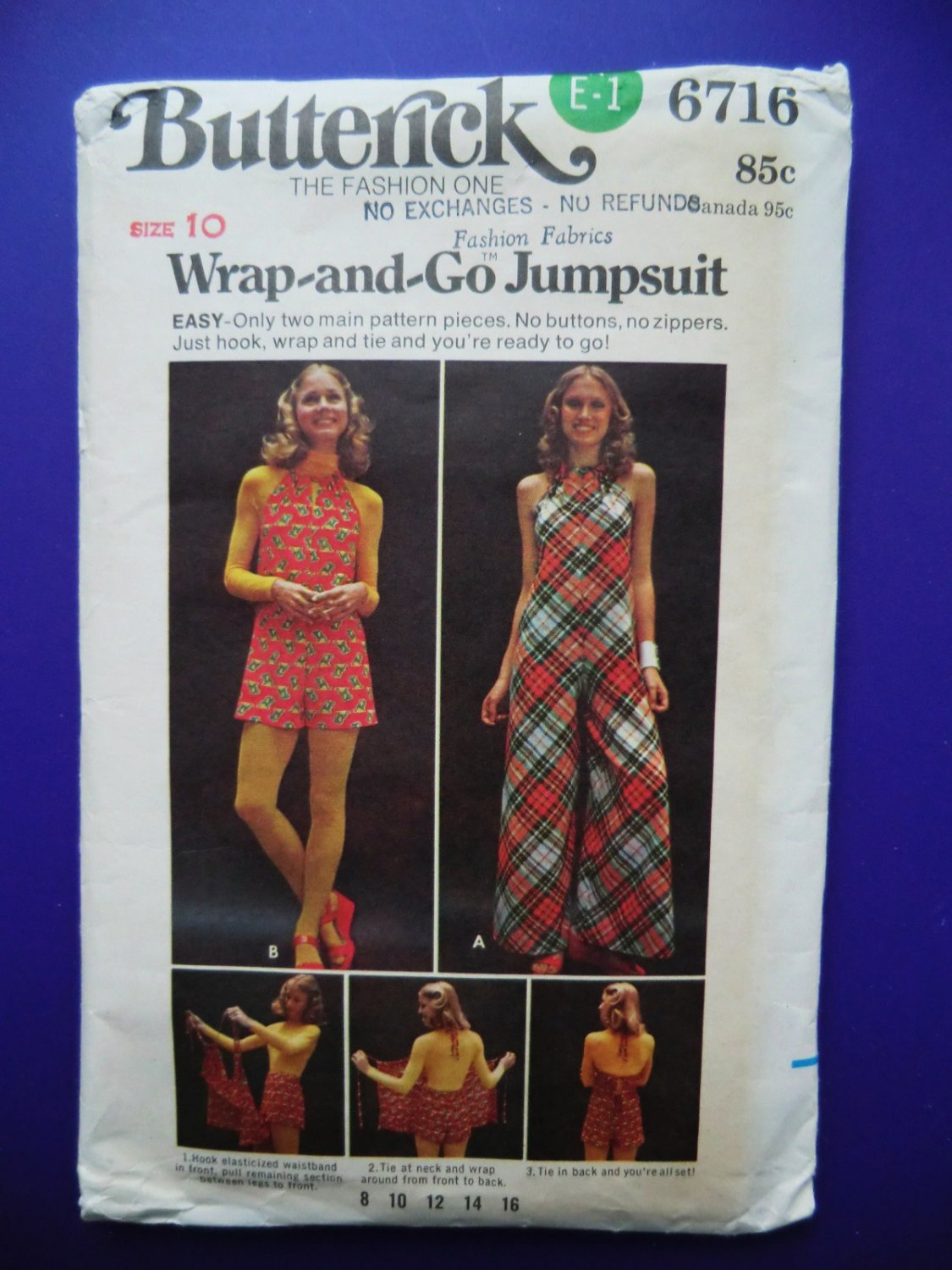 Vintage Butterick Pattern # 6716 UNCUT  Halter Jumpsuit Size 10