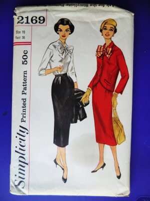 Vintage Simplicity Pattern # 2169 UNCUT Misses Suit Skirt Jacket Blouse Size 16