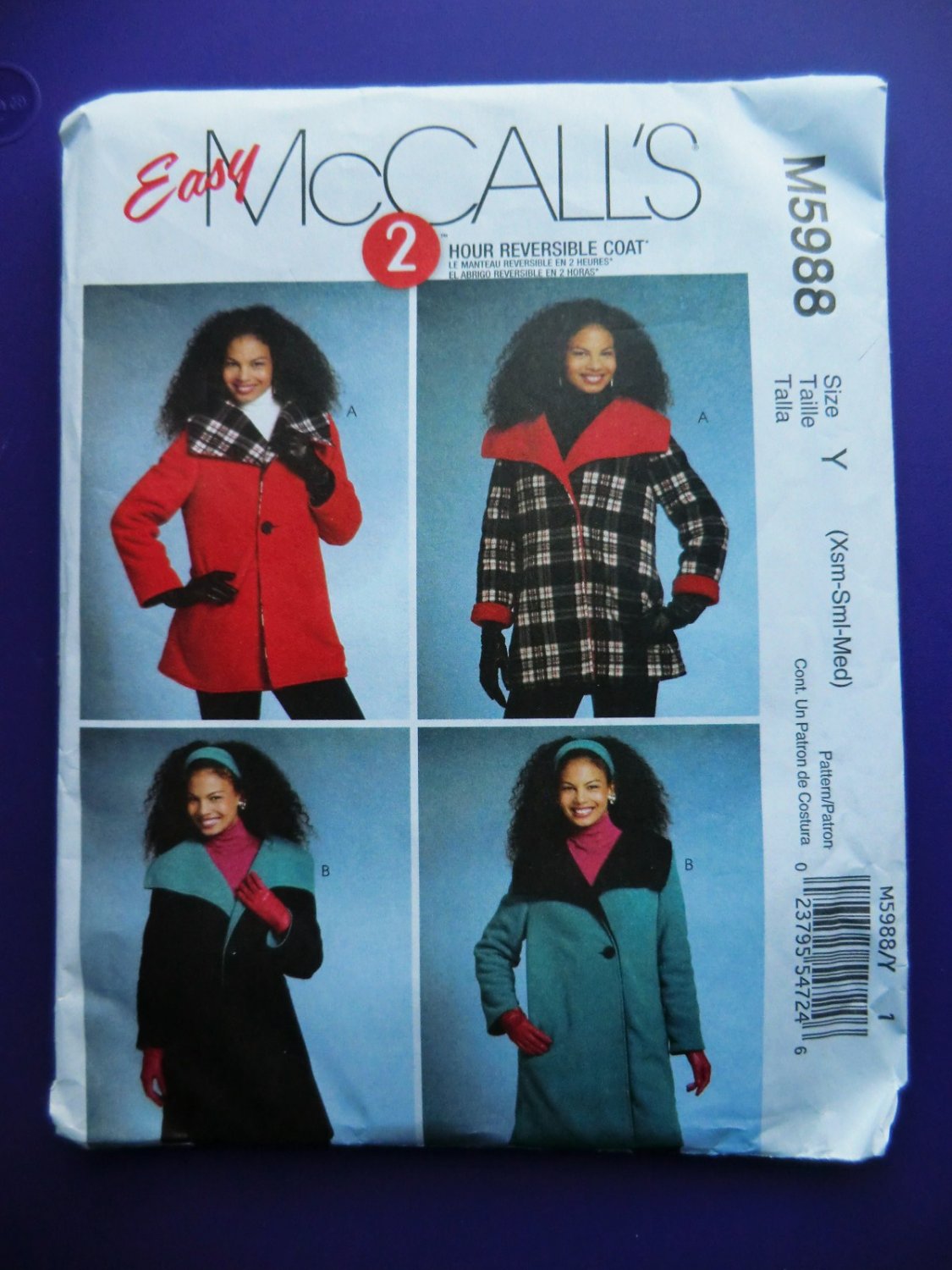 McCalls Pattern # 5988 UNCUT Misses Reversible  Coat Size XS Small Medium