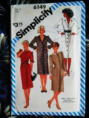 Simplicity Pattern # 6149 UNCUT Misses Dress Collar Variations Size 14