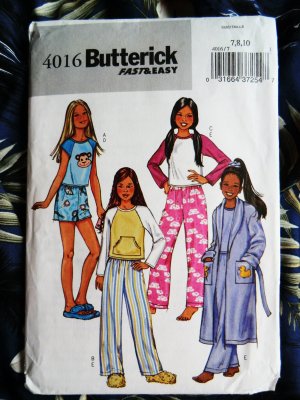 Butterick Pattern # 4016 UNCUT Girls Robe Top Shorts Pants Size 7 8 10