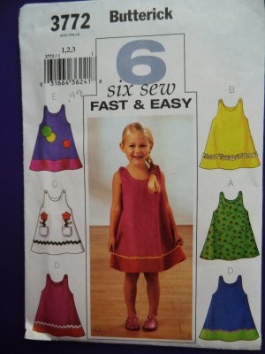 Butterick Pattern # 3772 UNCUT Toddler Dress ~ AppliquÃ© Variations Size 1 2 3