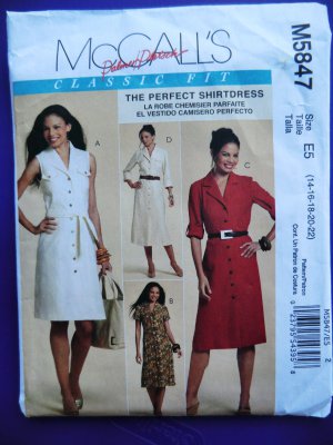 McCalls Pattern # 5847 UNCUT Misses Dress Sleeve Variations Size 14 16 18 20 22