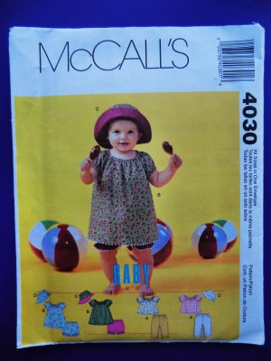 McCalls Pattern # 4030 UNCUT Infant Baby Top Pants Hat Size Small  Medium Large