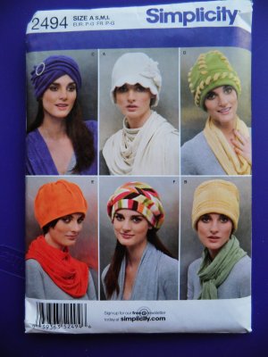 Simplicity Pattern # 2494 UNCUT Misses Fleece Hats All Sizes