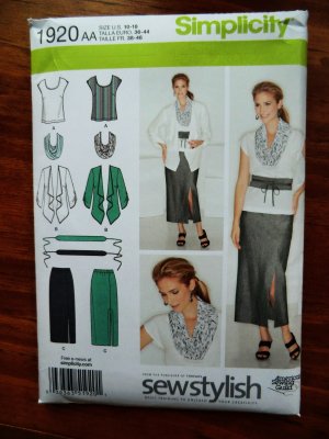 Simplicity Pattern # 1920 Misses Wardrobe Top Jacket Skirt Scarf Size 10 12 14 16
