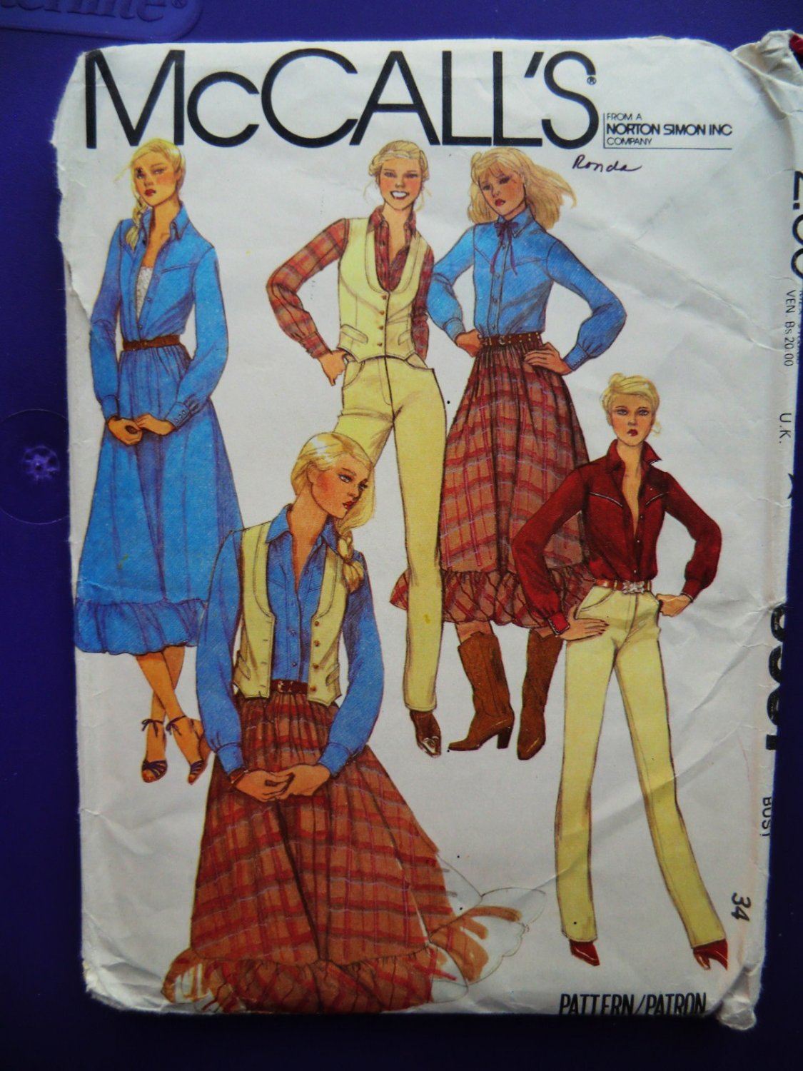 McCalls Pattern # 6937 UNCUT Misses Size 12 Shirt Vest Skirt Pants ...