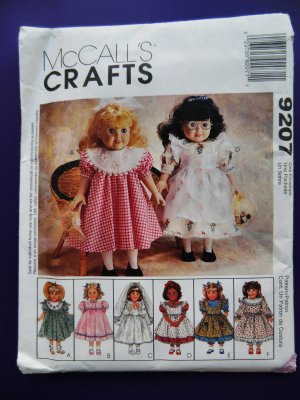 McCalls Craft Pattern # 9207 UNCUT Doll Dress/ 6 Dresses 18â Doll