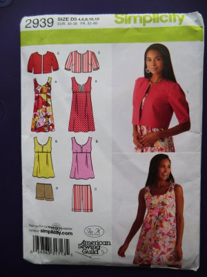 Simplicity Pattern # 2939 UNCUT Misses Mini Dress or Top, Shorts Jacket Size 4 6 8 10 12