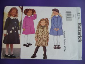 Butterick Pattern # 3270 UNCUT Girls Coat Size 2 3 4 5