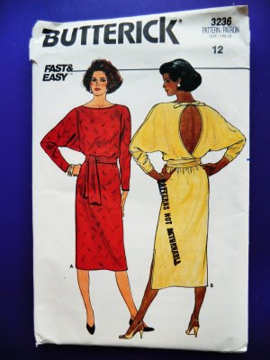 Butterick Pattern # 3236 UNCUT Misses Pull-over Dress Size 12 Vintage 1985