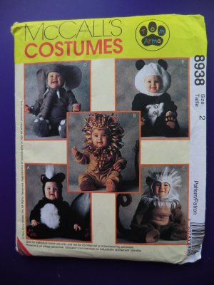 McCall's Pattern # 8938 UNCUT Baby/Toddler Costume Size 2 Panda Skunk Lion MORE!