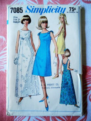 Simplicity Pattern # 7085 UNCUT Misses Long Summer Dress Size 14 Bust 34 Vintage 1967