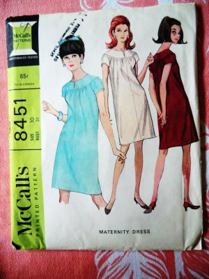 McCalls Pattern # 8451 UNCUT Misses MATURNITY Dress Size 10 Bust 31 Vintage 1966