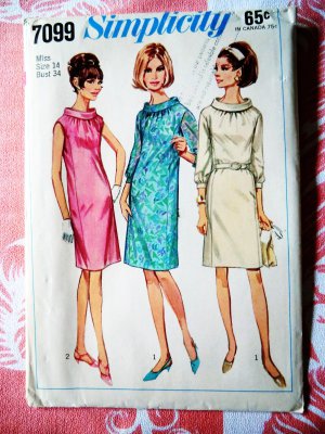 Simplicity Pattern # 7099 UNCUT Misses Dress Vintage 1967 Size 14 Bust 34