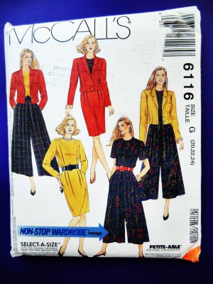 McCalls Pattern # 6116 UNCUT Misses Wardrobe Jacket Top Skirt Split Skirt Size20 22 24