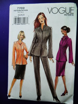 Vogue Pattern # 7769 UNCUT Misses Womans Jacket Pants Skirt Size 18 20 22