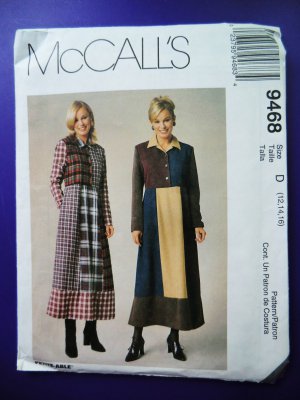 McCalls Pattern # 9468 UNCUT Misses Color Blocked Dress Size 12 14 16
