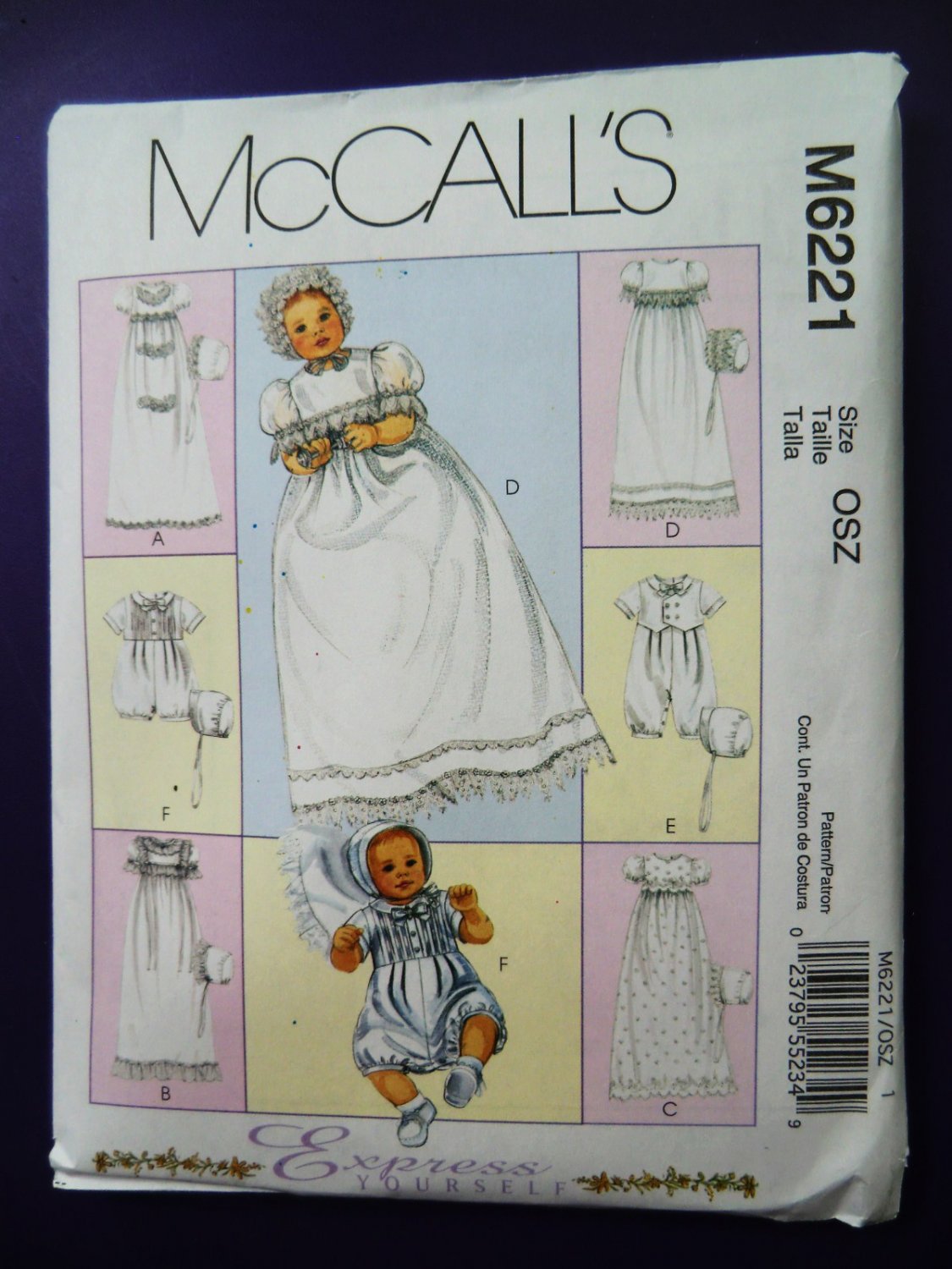 McCalls Pattern # 6221 UNCUT Infant Baby Christening Gown Accessories ...
