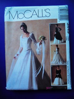 McCalls Pattern # 3449 UNCUT Misses Bridal Gown Bridesmaid Dress Size 12 14 16