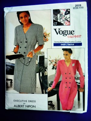 Vogue Pattern # 2028 UNCUT Misses Double Breasted Dress Size 18 20 22
