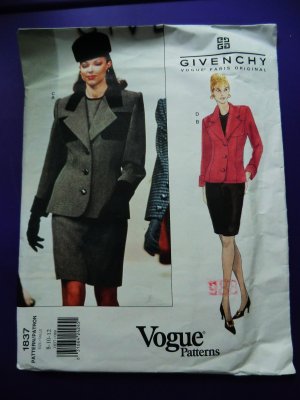 Vogue Pattern # 1837 UNCUT Misses Jacket Top Skirt GIVENCHY Size 8 10 12