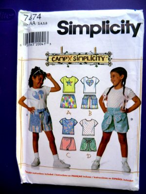 Simplicity Pattern # 7474 UNCUT Girls Knit Tops and Shorts Size 3 4 5 6