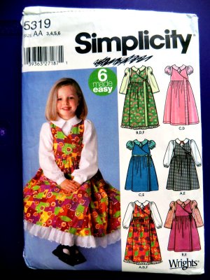 Simplicity Pattern # 5319 UNCUT Girls Dress Top Size 3 4 5 6