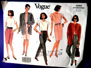 Vogue Pattern # 2660 UNCUT Misses Wardrobe Pants Skirt Top Jacket Size 20 22 24