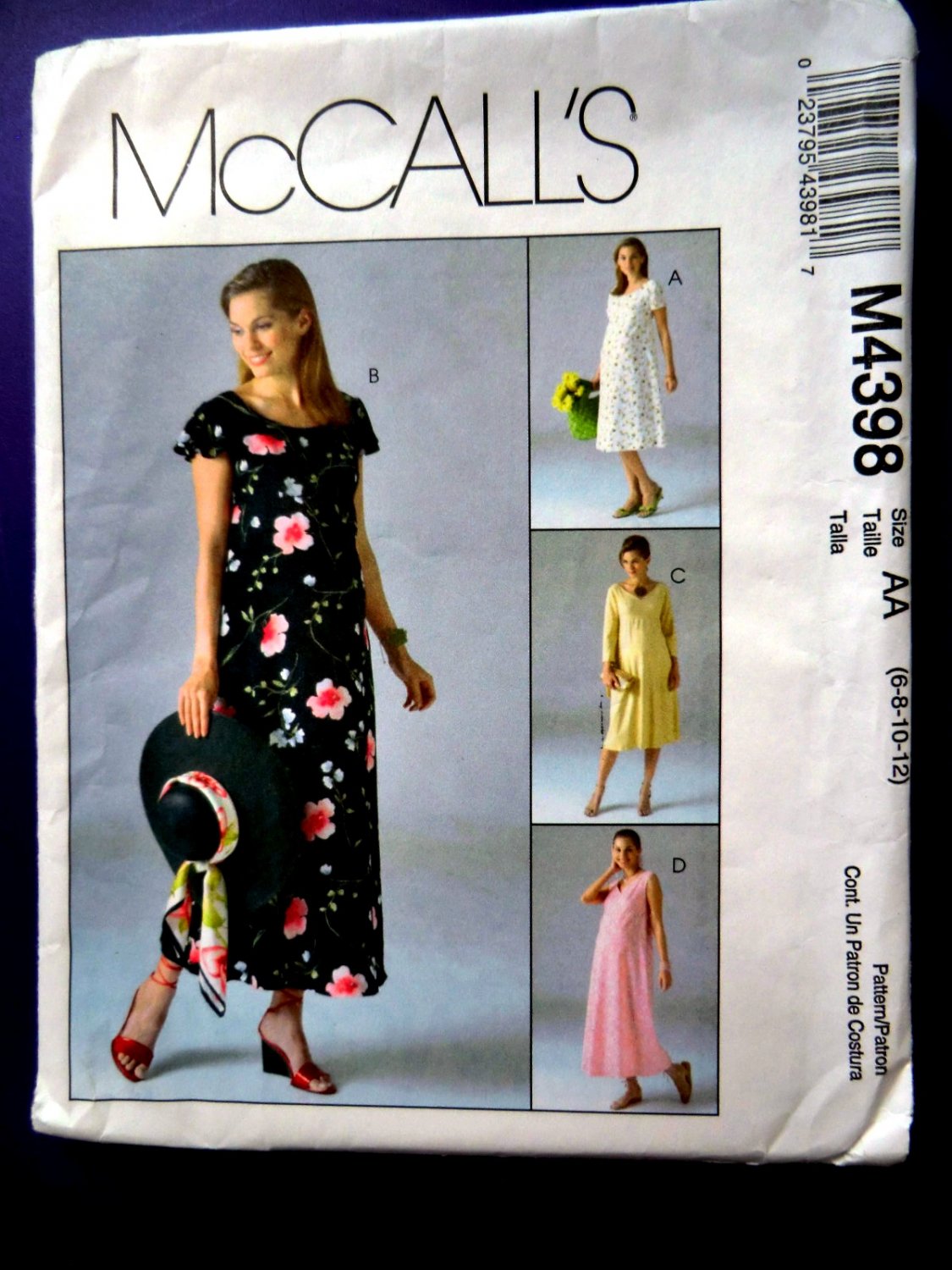 McCalls Pattern # 4398 UNCUT Misses Maternity Dress Size 6 8 10 12