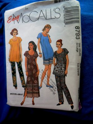 McCalls Pattern # 8793 UNCUT Dress Tunic Pants Shorts Size 20 22