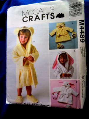 McCalls Pattern # 4489 UNCUT Toddler Bath Robe Slippers Bunny Bear