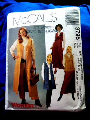 McCalls Pattern # 3795 UNCUT Misses Vest Variations Jumper Skirt
