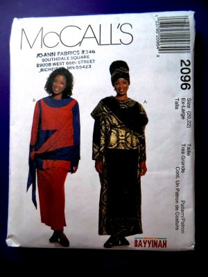 McCalls Pattern # 2096 UNCUT Misses Dress Top Skirt Hat Size 20 22