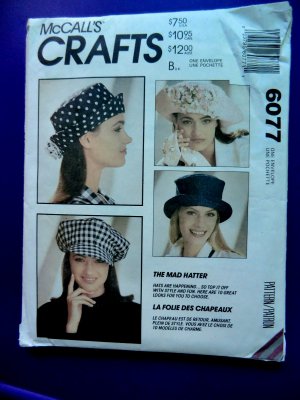 McCalls Pattern # 6077 UNCUT Misses Hat / Hats Mad Hatter ALL Sizes