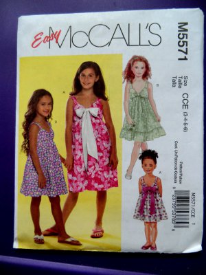McCalls Pattern # 5571 UNCUT Girls Dress Size 3 4 5 6