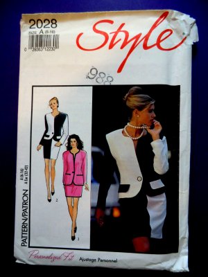 Style Pattern # 2028 UNCUT Misses Lined Jacket Skirt Blocked Size 6 8 10 12 14 16
