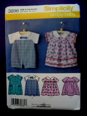Simplicity Pattern # 3896 UNCUT Baby Romper Dress Panties Size XXS Small Medium Large
