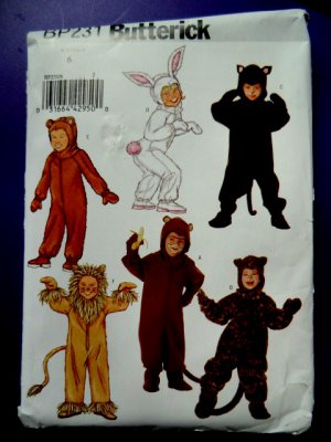 Butterick Pattern # 231 UNCUT Kids Costume SIZE 6 Lion Rabbit Bear Monkey