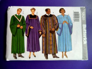 Butterick Pattern # 3820 UNCUT Unisex Choir Church Robe Collar ALL Sizes
