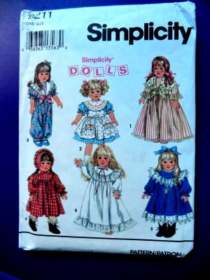 Simplicity Pattern # 8211 18" Doll Dress Wardrobe American Girl