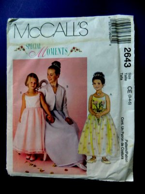 McCalls Pattern # 2643 UNCUT Girls Special Occasion Dress Jacket Size 3 4 5