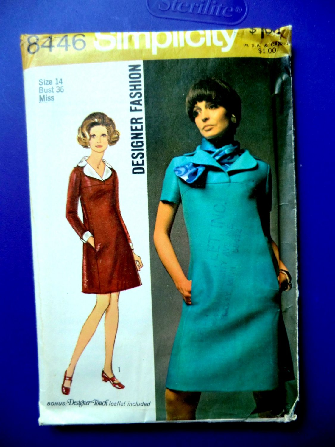 Simplicity Patten # 8446 UNCUT Dress Vintage 1969 Size 14 Bust 36